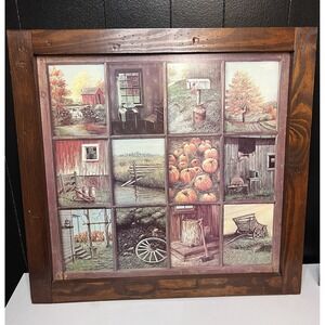 Homco Mitchell 12 Window Pane Picture Church Pumpkin Farm Home Interiors Vtg